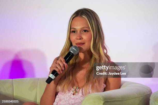 Kelli Berglund discusses "Wallbanger" during a Q&A session during the Passionflix's Wallbanger Premiere at Passioncon at Hyatt Regency Grand Reserve...