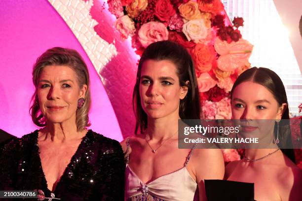 Princess Caroline of Hanover , Charlotte Casiraghi and Princess Alexandra of Hanover pose as they attend the "Bal de la Rose" event in Monaco, on...