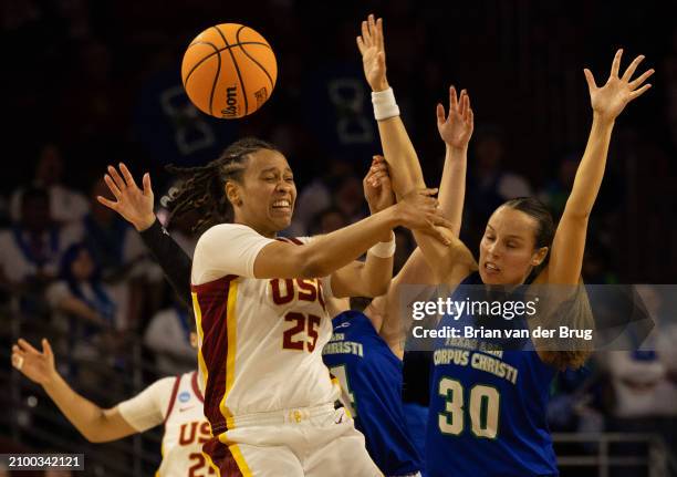 Los Angeles, CA USC McKenzie Forbes, no. 25 battles under the basket with and Texas A&M Corpus Christi'sAnnukka Willstedt, no. 30 as the seed USC...