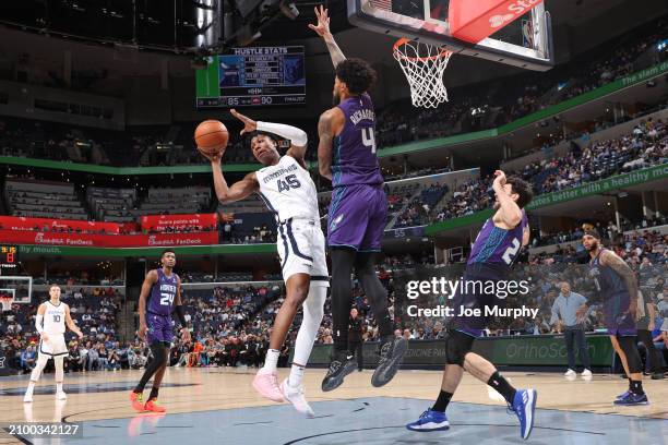 Jackson of the Memphis Grizzlies drives to the basket during the game against the Charlotte Hornets on March 13, 2024 at FedExForum in Memphis,...