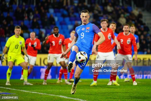 Robert Bozenik of Slovakia controls the ball during the international friendly match between Slovakia and Austria at National Football stadium on...