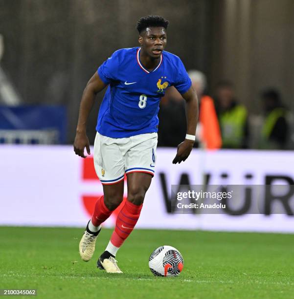 Aurelien Tchouameni of France in action during the international friendly football match between France and Germany at Groupama Stadium in...
