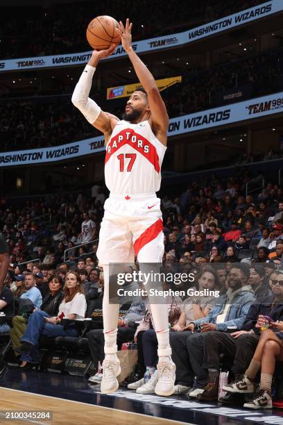 Garrett Temple of the Toronto Raptors shoots the ball during the game on March 23, 2024 at Capital One Arena in Washington, DC. NOTE TO USER: User...