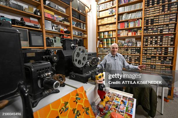 Ferenc Biro, filmstrip collector and owner of the Virtual Museum of Slide Film shows their museum objects in Budapest on February 18 as the Hungarian...