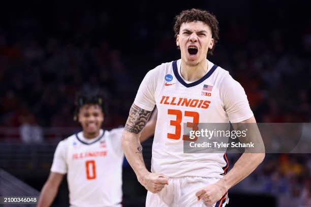 Coleman Hawkins of the Illinois Fighting Illini celebrates during the first half of the game against the Duquesne Dukes during the second round of...