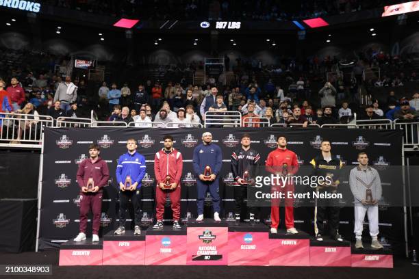 The 197-pound weight class finalists during the Division I Men's Wrestling Championship held at T-Mobile Center on March 23, 2024 in Kansas City,...