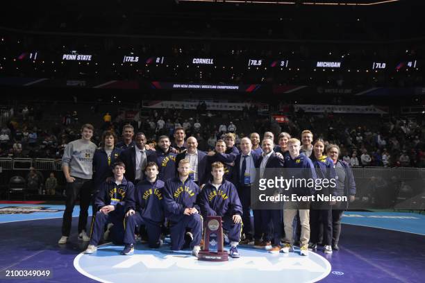 University of Michigan Wolverines during the Division I Men's Wrestling Championship held at T-Mobile Center on March 23, 2024 in Kansas City,...