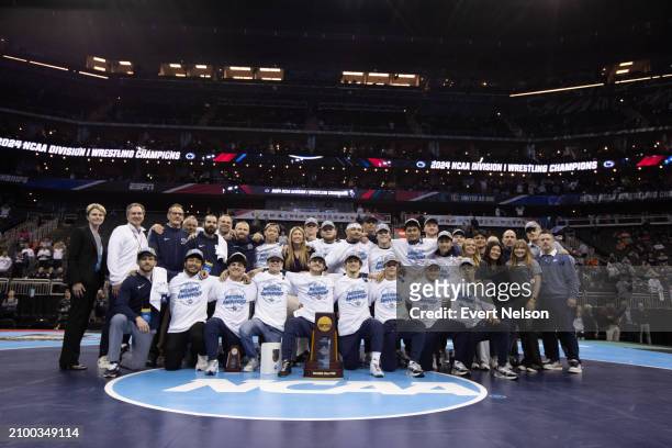Penn State University Nittany Lions during the Division I Men's Wrestling Championship held at T-Mobile Center on March 23, 2024 in Kansas City,...