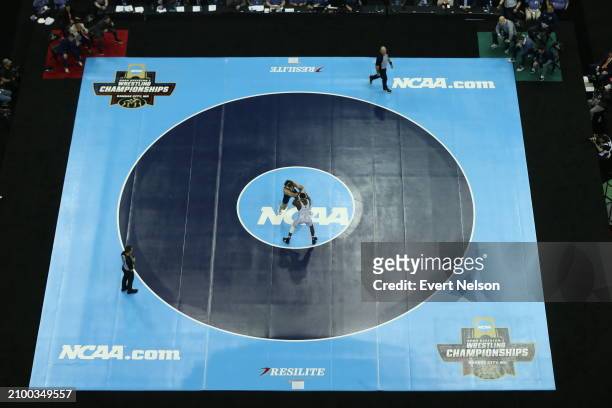 Levi Haines of the Penn State University Nittany Lions competes against Jacori Teemer of the Arizona State University Sun Devils in the 157-pound...