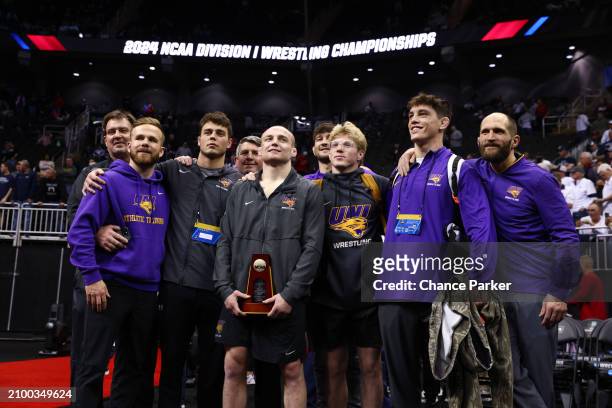 University of Northern Iowa Panthers during the Division I Men's Wrestling Championship held at T-Mobile Center on March 23, 2024 in Kansas City,...