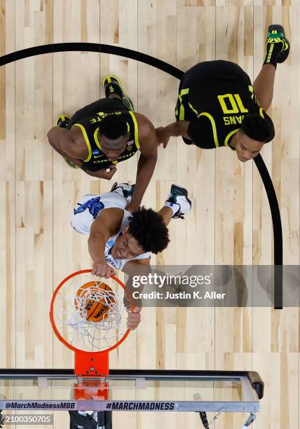 Jasen Green of the Creighton Bluejays goes to the basket for a dunk in overtime of the game against the Oregon Ducks during the second round of the...