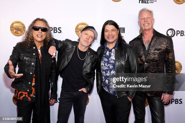 Kirk Hammett, Lars Ulrich, Robert Trujillo, and James Hetfield of Metallica attend the Library Of Congress 2024 Gershwin Prize for Popular Song at...