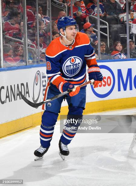 Zach Hyman of the Edmonton Oilers in action during the game against the Montreal Canadiens at Rogers Place on March 19 in Edmonton, Alberta, Canada.