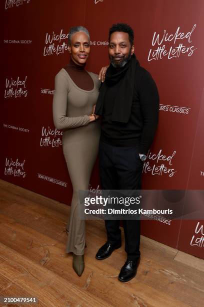 Coco Mitchell and Earl Davis attend Sony Pictures Classics And The Cinema Society Screening Of "Wicked Little Letters" at Crosby Street Hotel on...