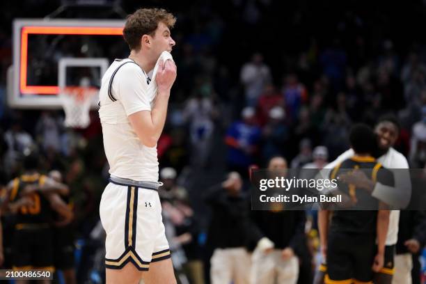 Tyler Patterson of the Montana State Bobcats reacts against the Grambling State Tigers during overtime in the First Four game of the NCAA Men's...