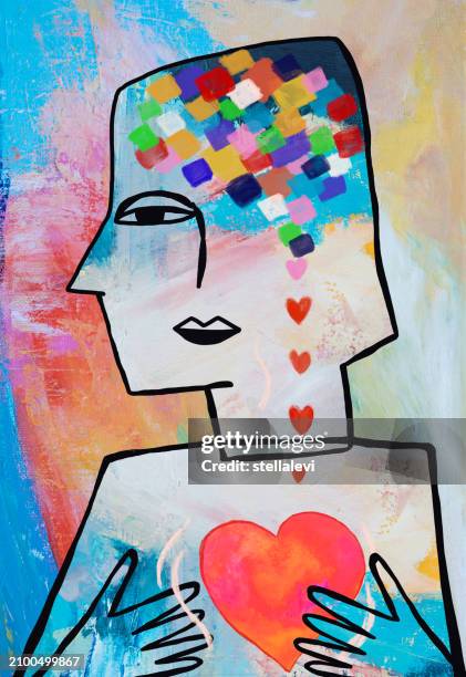 heart and brain (mind) connection. mental health concept - abstract acrylic painting stock illustrations