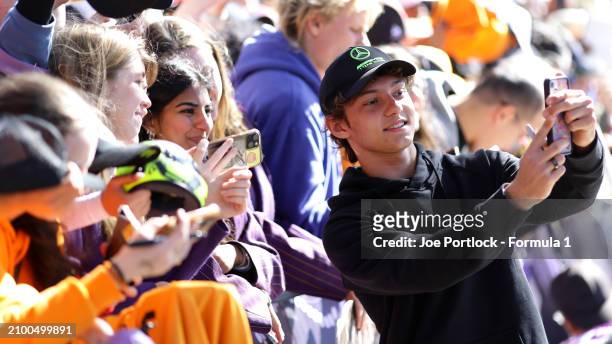 Andrea Kimi Antonelli of Italy and PREMA Racing greets fans on the Melbourne Walk during previews ahead of Round 3 Melbourne of the Formula 2...