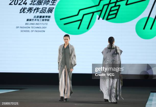 Models walk the runway at the Beijing Institute Of Fashion Technology Collection show on day two of Beijing Fashion Week AW2024 on March 20, 2024 in...