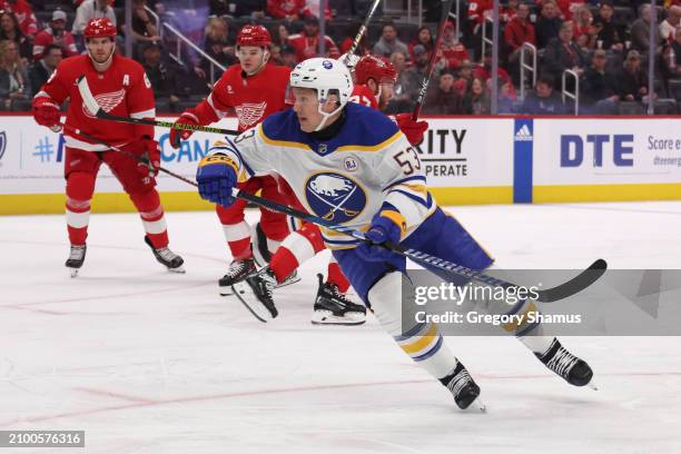Jeff Skinner of the Buffalo Sabres plays against the Detroit Red Wings at Little Caesars Arena on March 16, 2024 in Detroit, Michigan.