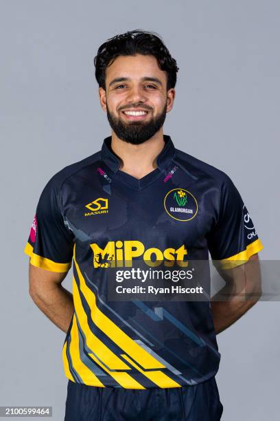 Zain Ul Hussan of Glamorgan poses for a portrait during the Glamorgan CCC photocall at Sophia Gardens on March 18, 2024 in Cardiff, Wales.