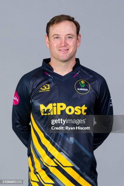 Colin Ingram of Glamorgan poses for a portrait during the Glamorgan CCC photocall at Sophia Gardens on March 18, 2024 in Cardiff, Wales.