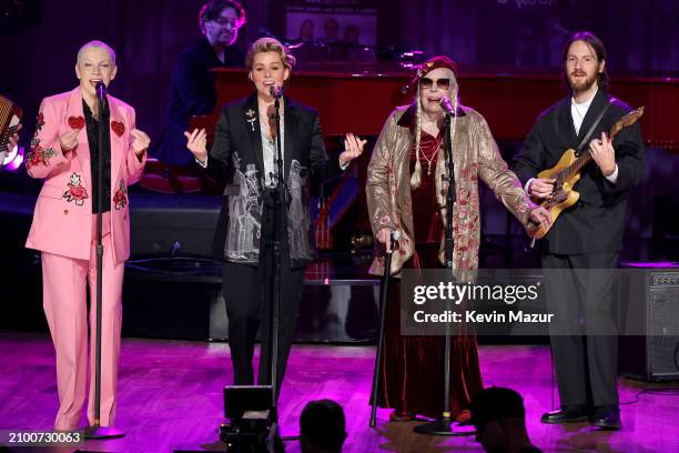 Annie Lennox, Brandi Carlile, and Joni Mitchell perform onstage during the Library Of Congress 2024 Gershwin Prize For Popular Song at DAR...