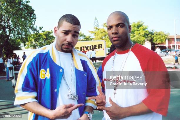 Envy and DJ Greg G on the set of Joe Budden's "Pump It Up" video shoot in Miami, Florida on March 8, 2003.