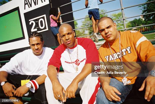 Skane Dolla, DJ Greg G, and DJ Enuff on the set of Joe Budden's "Pump It Up" video shoot in Miami, Florida on March 8, 2003.