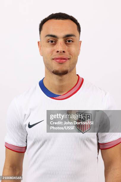 Sergiño Dest poses during the United States Men's National Team portrait session on March 19, 2024 in Dallas, Texas.