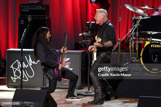 Rob Trujillo and James Hetfield of Metallica perform during the Library Of Congress 2024 Gershwin Prize For Popular Song at DAR Constitution Hall on...