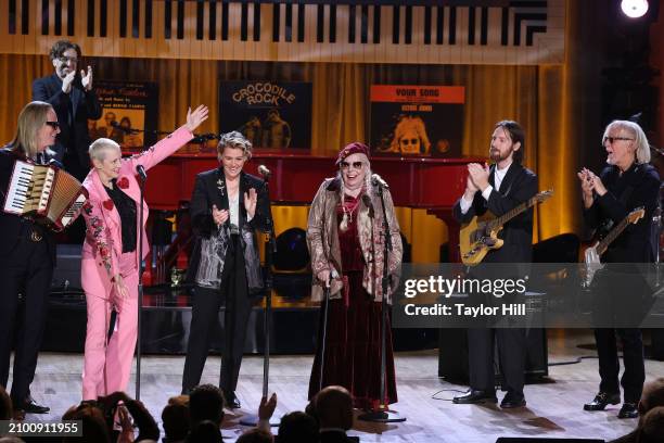 Kim Bullard, Annie Lennox, Brandi Carlile, Joni Mitchell, Blake Mills, and Davey Johnstone perform during the 2024 Gershwin Prize for Popular Song...