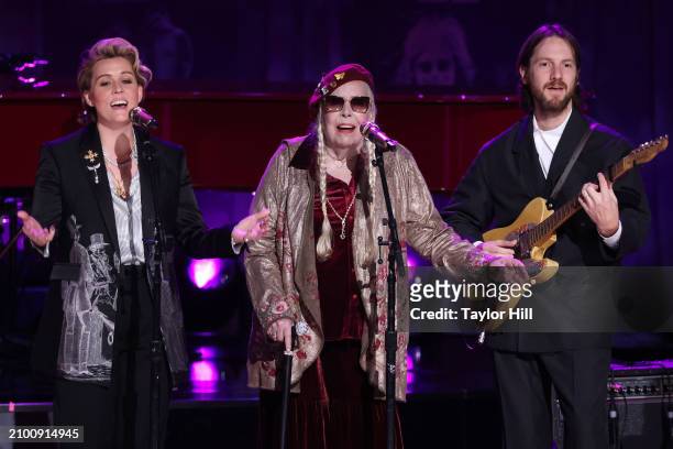 Brandi Carlile, Joni Mitchell, and Blake Mills perform during the 2024 Gershwin Prize for Popular Song presentation to Elton John and Bernie Taupin...
