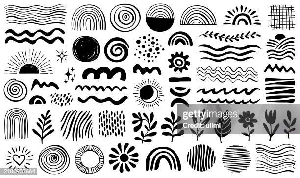 ilustraciones, imágenes clip art, dibujos animados e iconos de stock de elementos de diseño dibujados a mano - patrón de garabatos