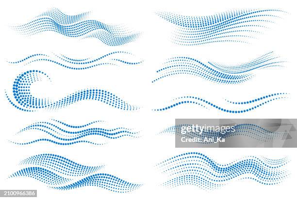 ilustraciones, imágenes clip art, dibujos animados e iconos de stock de abstract halftone waves - brook logo