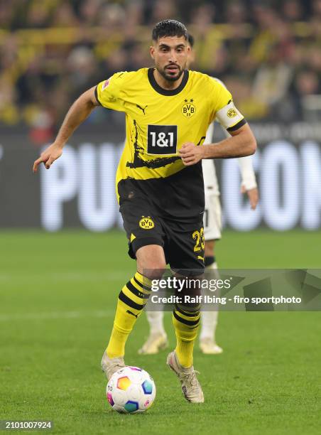 Emre Can of Borussia Dortmund plays the ball during the Bundesliga match between Borussia Dortmund and Eintracht Frankfurt at Signal Iduna Park on...