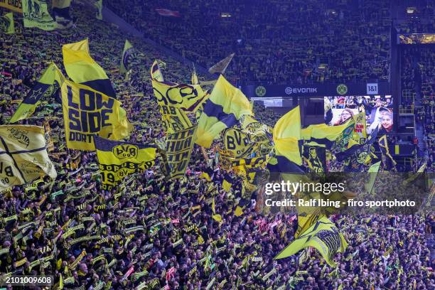 Fans of Borussia Dortmund ahead of the Bundesliga match between Borussia Dortmund and Eintracht Frankfurt at Signal Iduna Park on March 17, 2024 in...