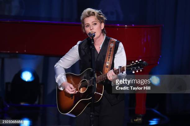 Brandi Carlile performs during the 2024 Gershwin Prize for Popular Song presentation to Elton John and Bernie Taupin by the Library of Congress at...