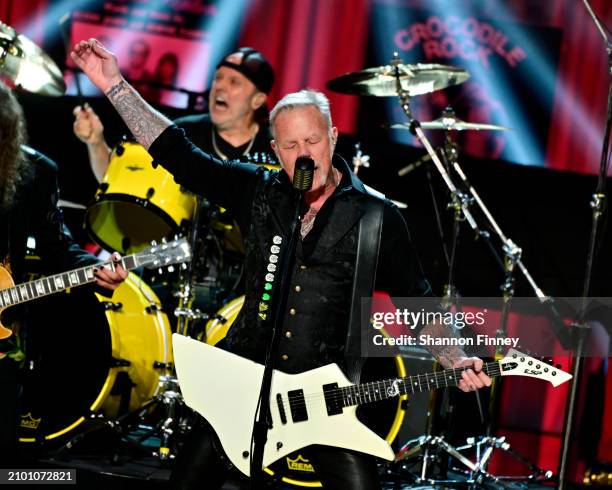 Lars Ulrich and James Hetfield of the band Metallica perform at the 2024 Library of Congress Gershwin Prize for Popular Song on March 20, 2024 at DAR...