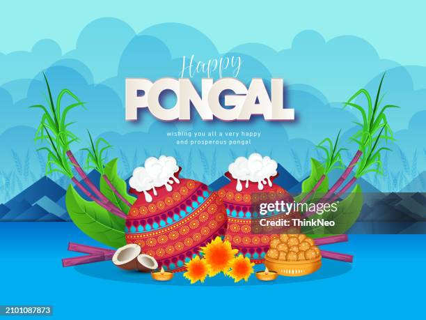 happy pongal, a harvest festival celebrating in tamil nadu india - praising religion stock illustrations