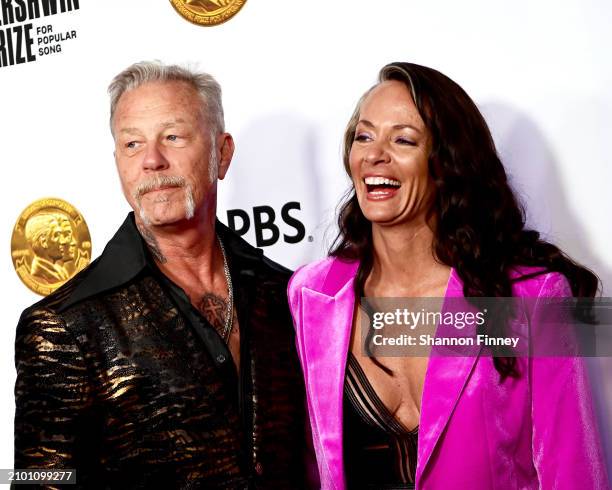 James Hetfield of the band Metallica and Adriana Gillett attend the 2024 Library of Congress Gershwin Prize for Popular Song on March 20, 2024 at DAR...