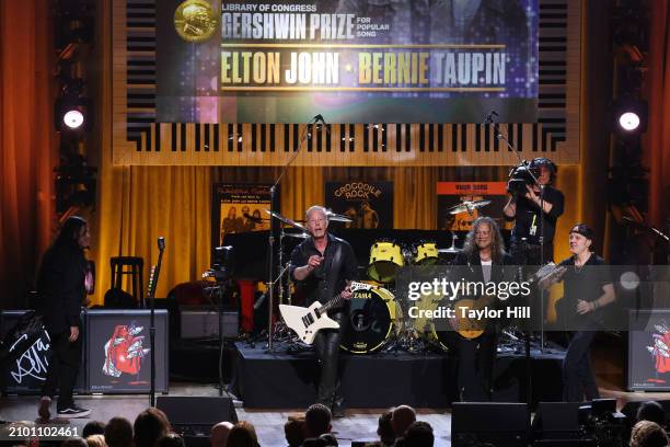 Rob Trujillo, James Hetfield, Lars Ulrich, and Kirk Hammett of Metallica perform during the 2024 Gershwin Prize for Popular Song presentation to...