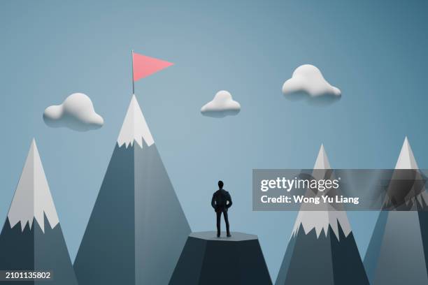 businessman on top of the mountain - gut health cartoon stock pictures, royalty-free photos & images
