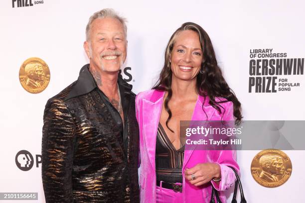 James Hetfield and Adriana Gillett attend the 2024 Gershwin Prize for Popular Song presentation to Elton John and Bernie Taupin by the Library of...