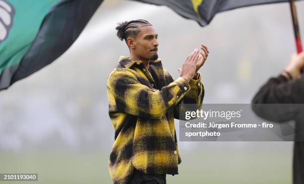 Sebastian Haller of BVB honored for Africa Cup championship before the Bundesliga match between Borussia Dortmund and Eintracht Frankfurt at Signal...