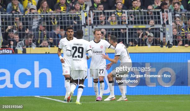 Mario Götze of Eintracht celebrates the goal to the 1:0 during the Bundesliga match between Borussia Dortmund and Eintracht Frankfurt at Signal Iduna...