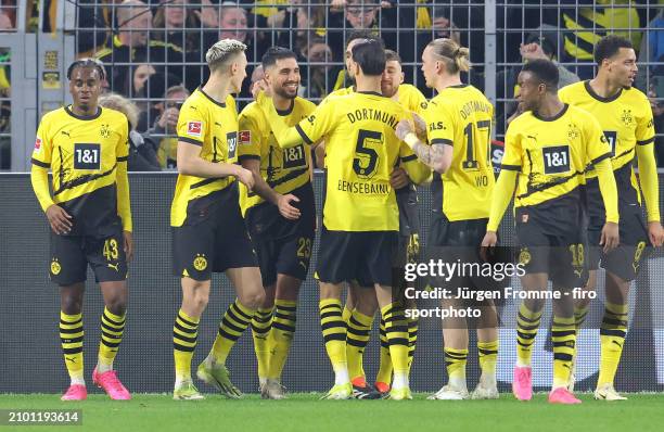 Emre Can of BVB celebrates the goal to the 3:1 with teammates during the Bundesliga match between Borussia Dortmund and Eintracht Frankfurt at Signal...