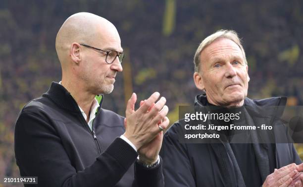 Carsten Cramer and Hans-Joachim Aki Watzke Managing Director of Borussia Dortmund before the Bundesliga match between Borussia Dortmund and Eintracht...