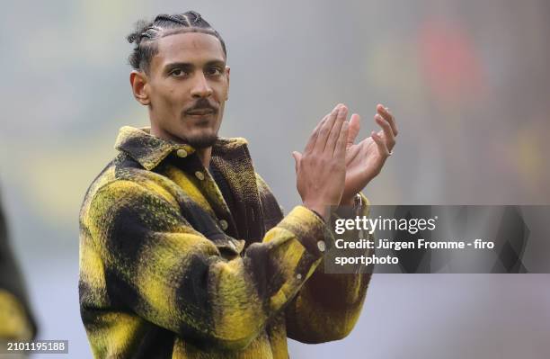 Sebastian Haller of BVB honored for Africa Cup championship before the Bundesliga match between Borussia Dortmund and Eintracht Frankfurt at Signal...