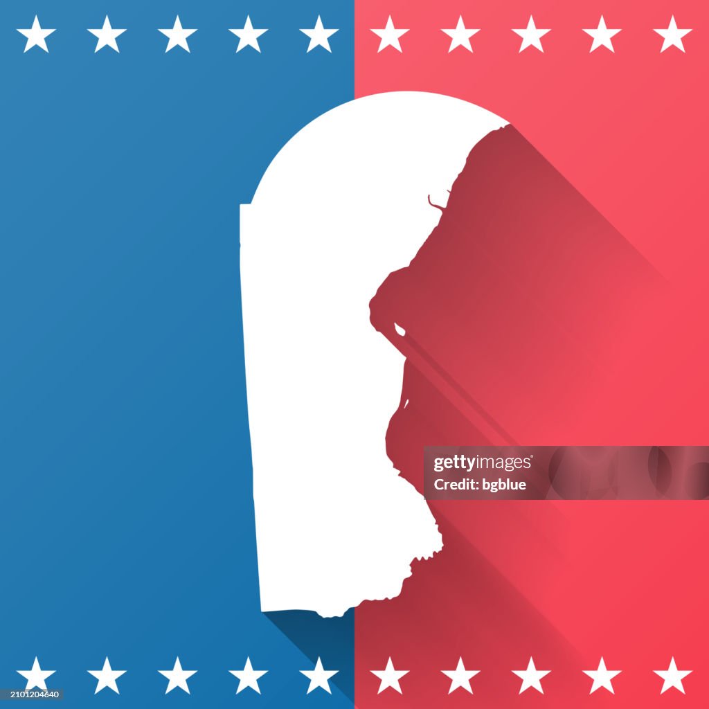 New Castle County, Delaware. Karte auf blauem und rotem Hintergrund