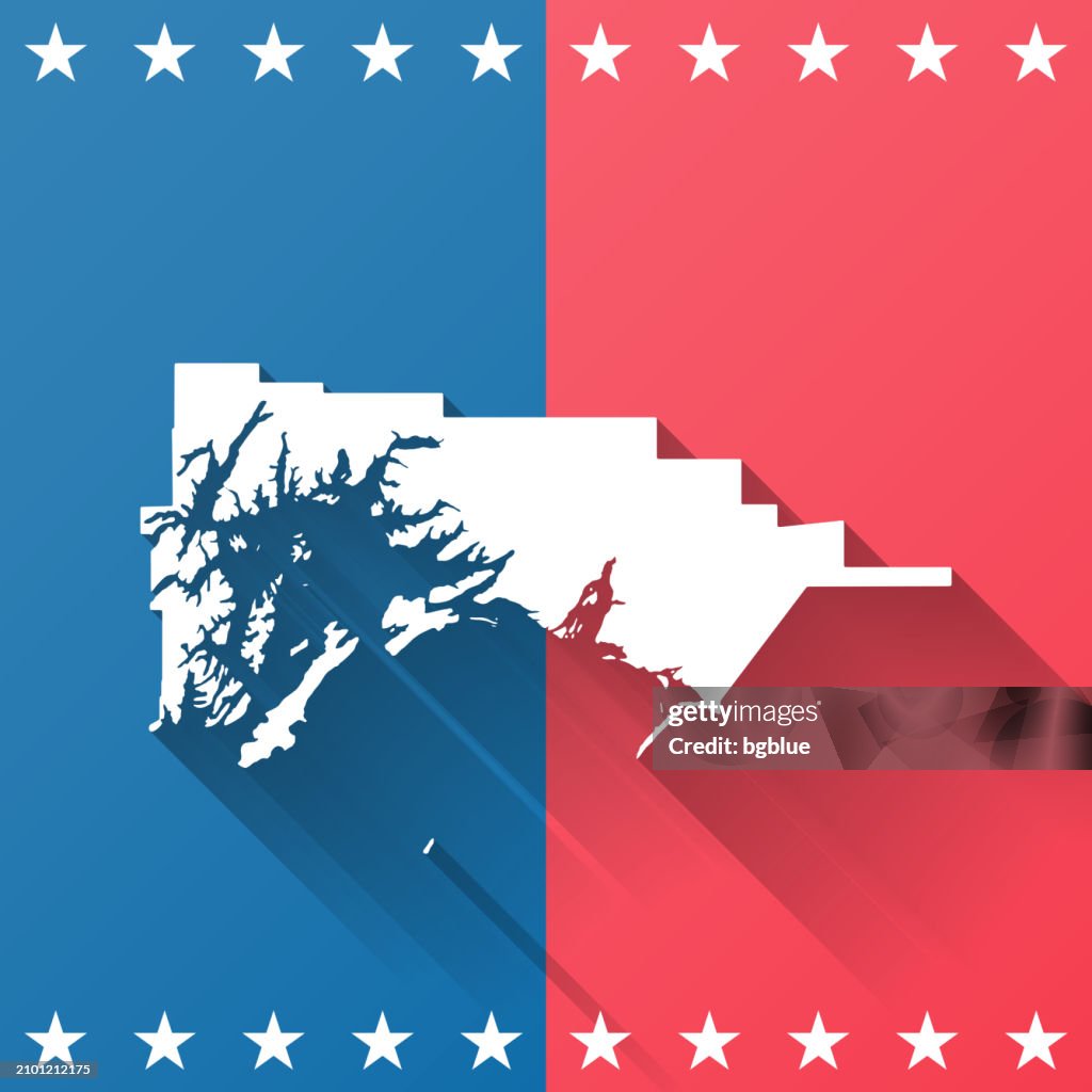 Chugach, Alaska. Map on blue and red background